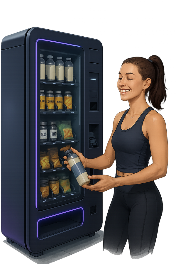 Máquina expendedora inteligente Kautivo para gimnasios y centros de bienestar con pantalla táctil y productos saludables